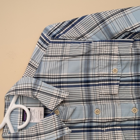 Patagonia Women's 4 Blue Plaid Button Up Shirt Roll Tab Sleeves Top - Picture 4 of 16